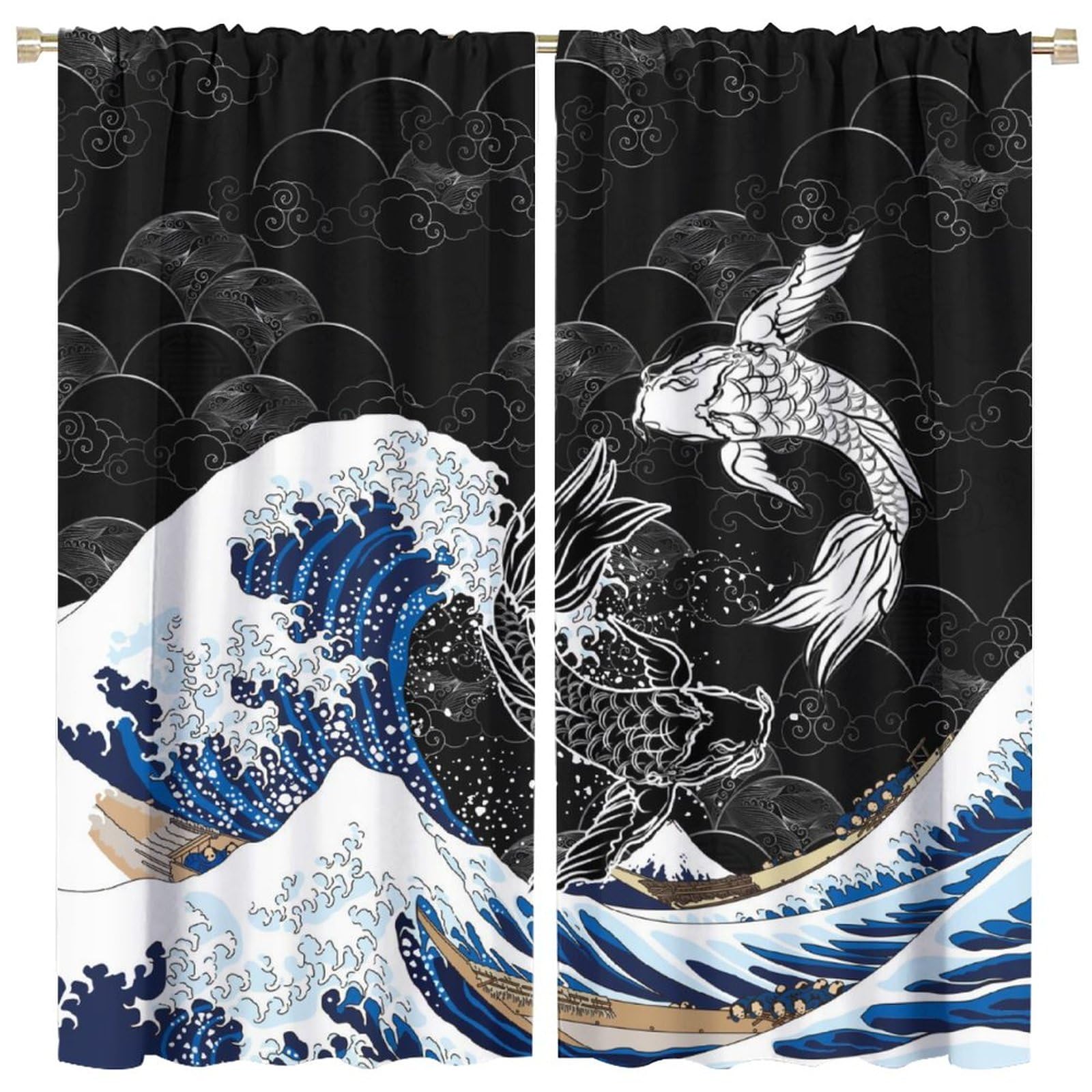 Smithsonian 波のゆらぎ 窓際インテリア Amazon.com: SENQIAN Japanese Wave Curtains Fantasy Anime Koi Fish